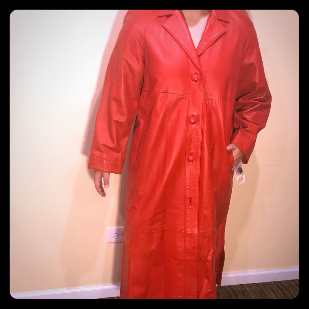 Red Italian Leather Trench Coat.